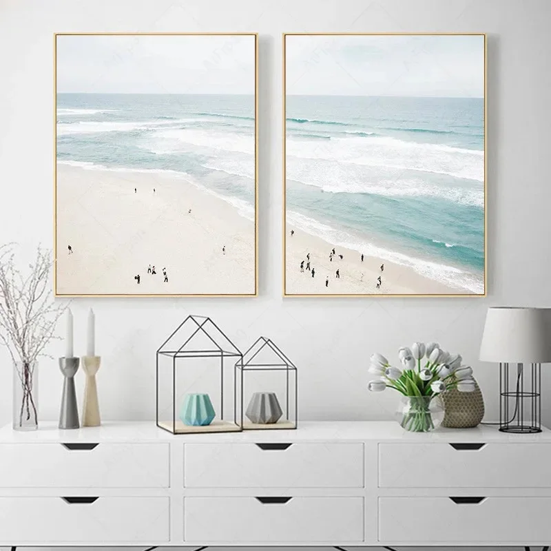 Moden Scandinavia Beach Ocean Poster Seascape Coastal Canvas Painting and Print Wall Art HD Pictures For Living Room Home Decor