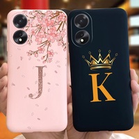 For OPPO A18 A38 2023 Fashion Crown Sakura Initial Letter Case For Oppo A38 A18 4G Black Pink Silicon Soft Phone Back Cover