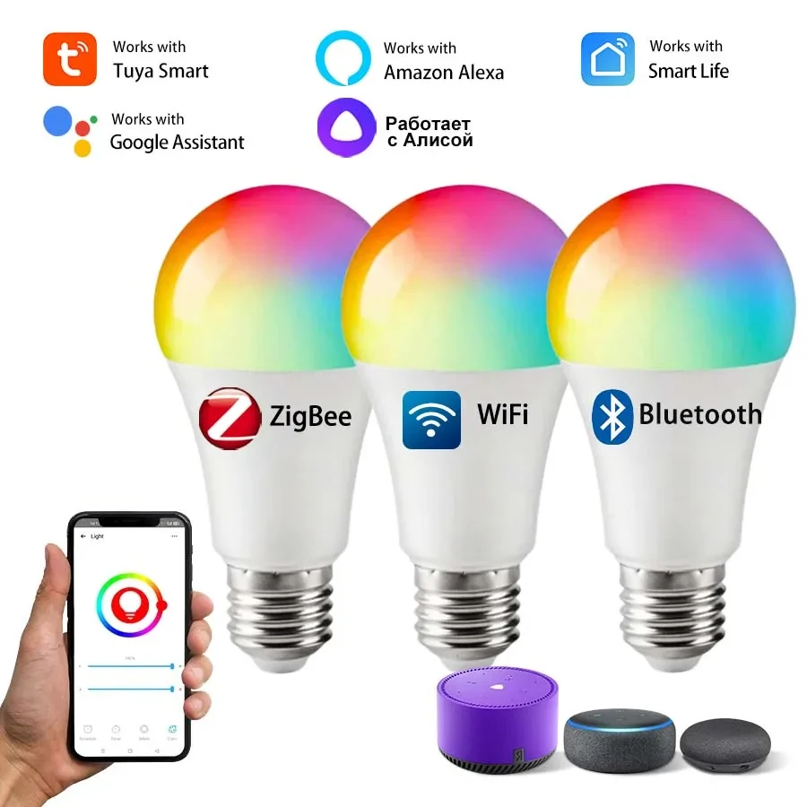 Tuya Smart Light Bulb E27 Smart Life Wifi Bluetooth Zigbee Led RGB Lamp 220V 110V Spotlight Ampoules Alexa Google SmartThings