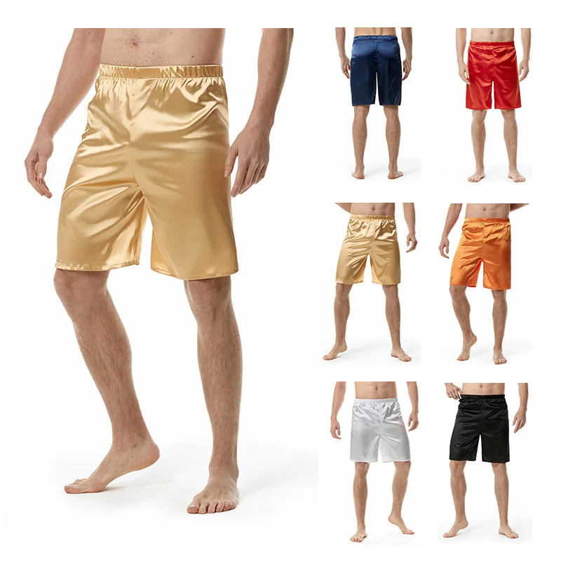 Pyjama de sommeil en satin doré pour homme, pantalon court décontracté, lisse, confortable, bas de maison décontractée, sous-vêtement de salon,