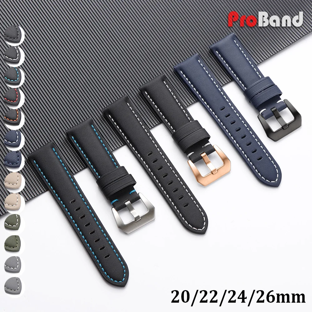 

20mm 22mm 24mm 26mm Premium Sailcloth Watch Straps for Panerai PAM441 359 111 for Omega Band Canvas Nylon Leather Men Bracelet