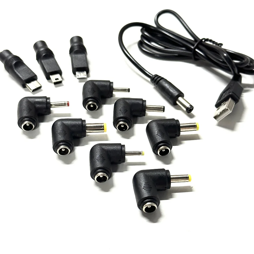 USB To DC Power Connector Cable USB Male to DC Male Jack Plug Converter 10 Kinds Male Connetor 5.5x2.1mm DC Plug