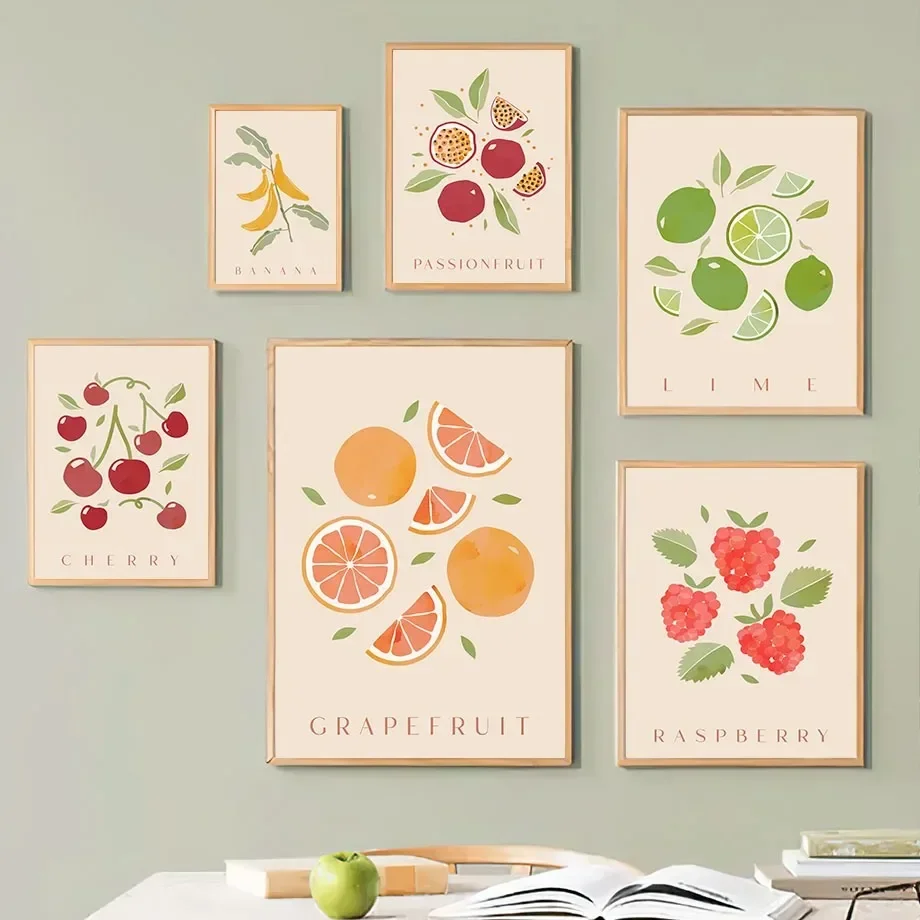 Grapefruit Raspberry Cherry Banana Lemon Posters And Prints Canvas Painting Nordic Wall Art Pictures For Kitchen Room Decor