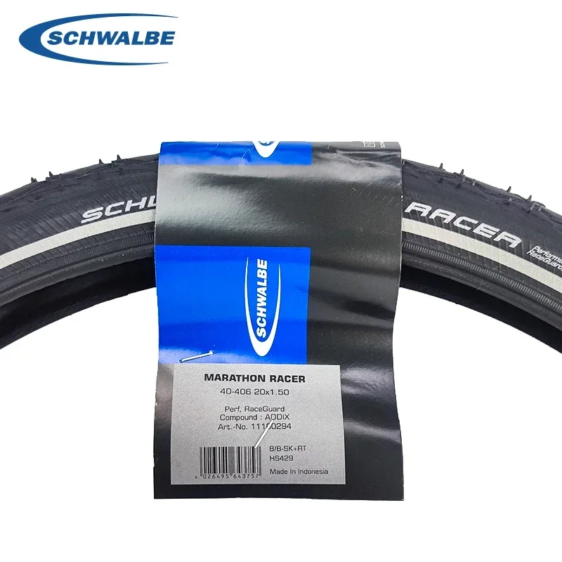 SCHWALBE Original MARATHON RACER 20x1.50 Wired Folding Bicycle Puncture Protection for BMX Bike Tire Cycling Parts