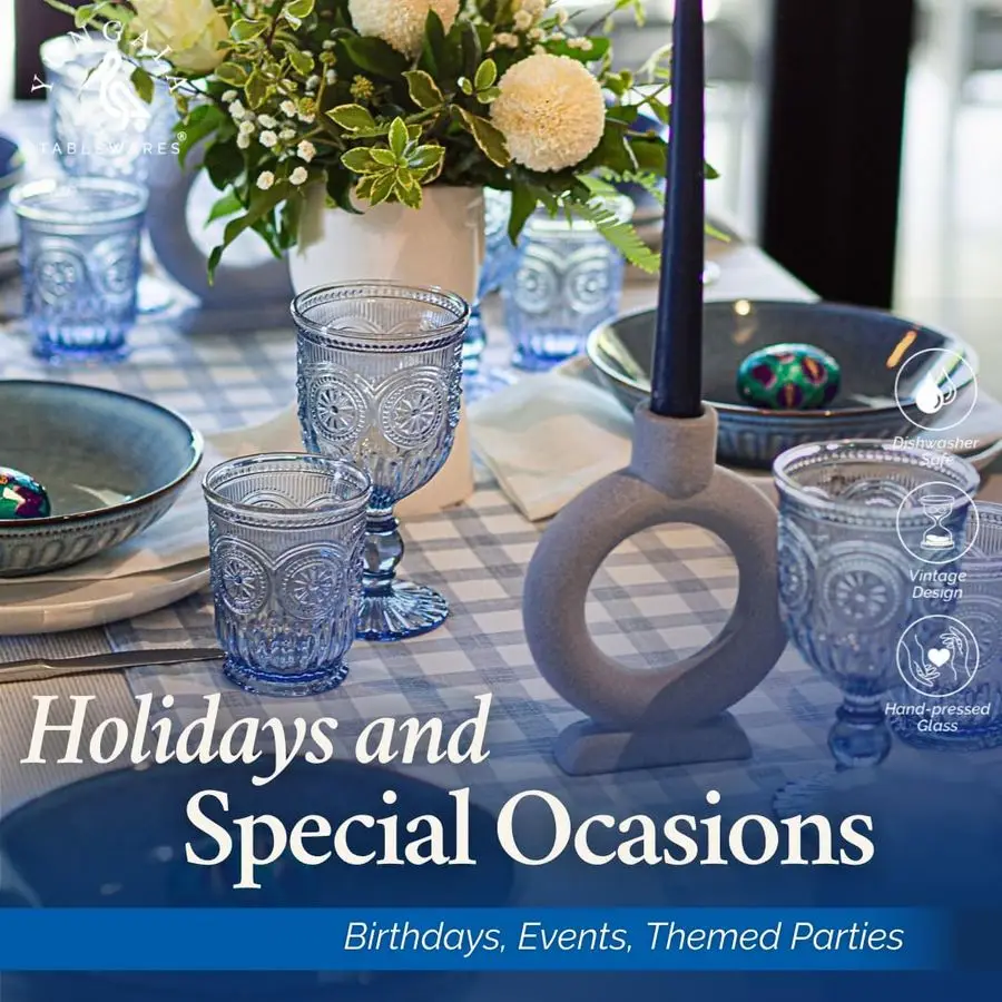 

Набор из 6 синих бокалов для вина BlueWineGlasses Sunflower, винтажные бокалы с рельефной поверхностью, 10 унций, можно мыть в посудомоечной машине