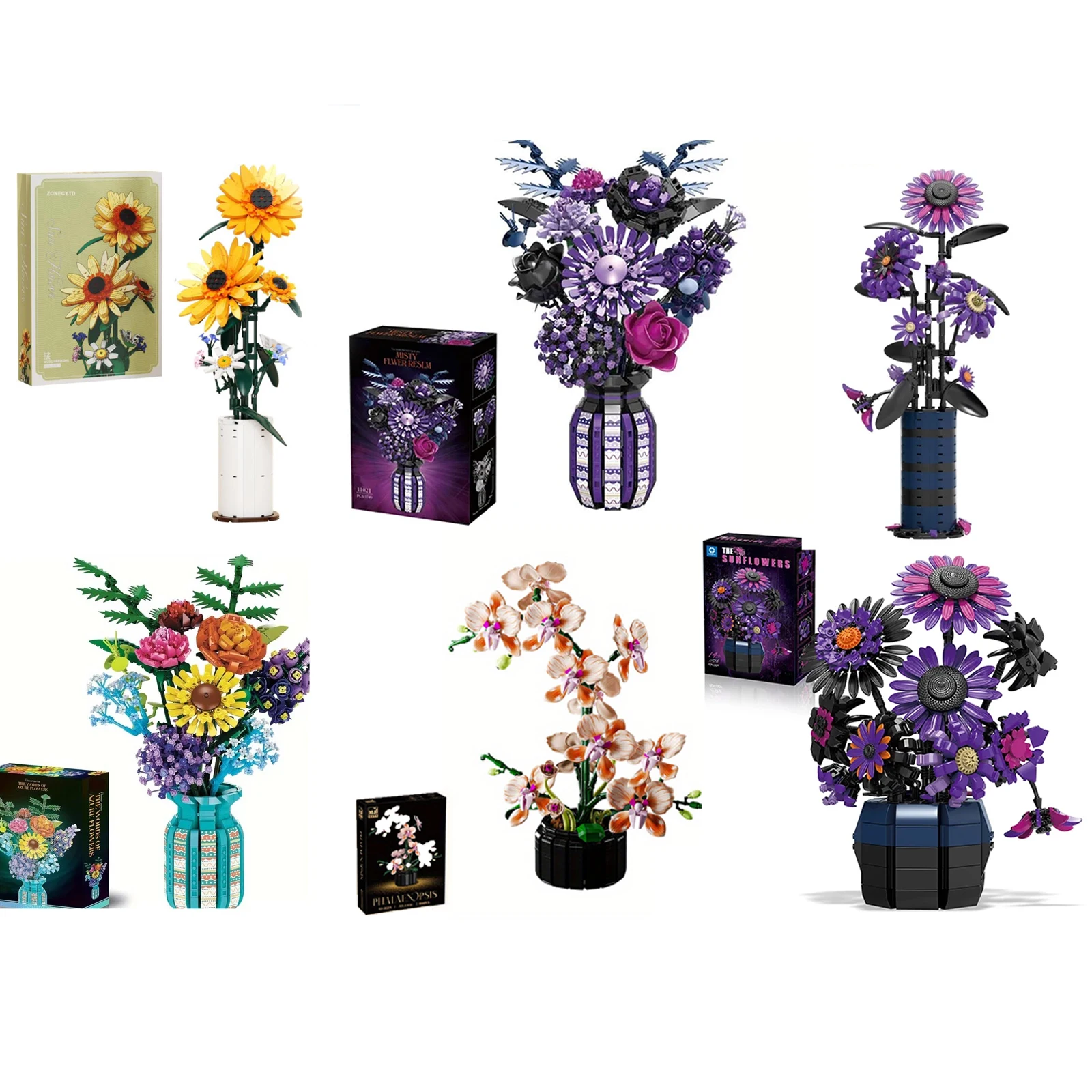 

Elegant Rose Sunflower Orchid Bouquet Building Set with Vase - Floral Home Decor Gift for Adults, Sophisticated DIY Project
