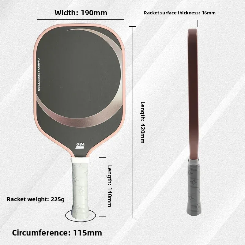 

Pickleball pressed carbon fiber T700 rackets outdoor sports competition rackets fabric texture matte 16mm anti-slip power grip