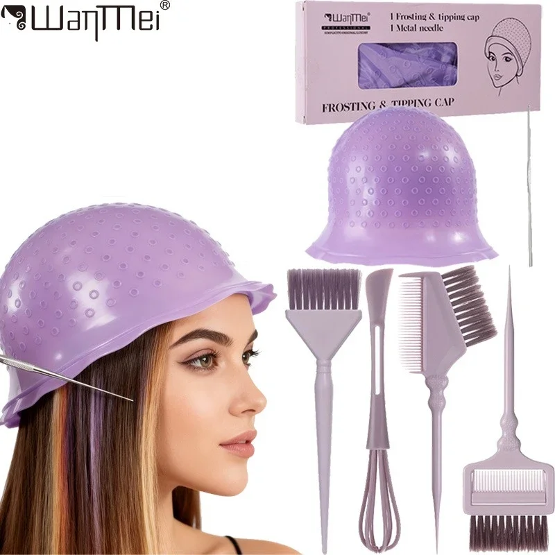 

5Pcs Professional Hair Color Brush Kit Non-Slip Hair Dye Brush Stirring Rod DIY Highlight Hat for Salon Home Hair Dyeing Tools
