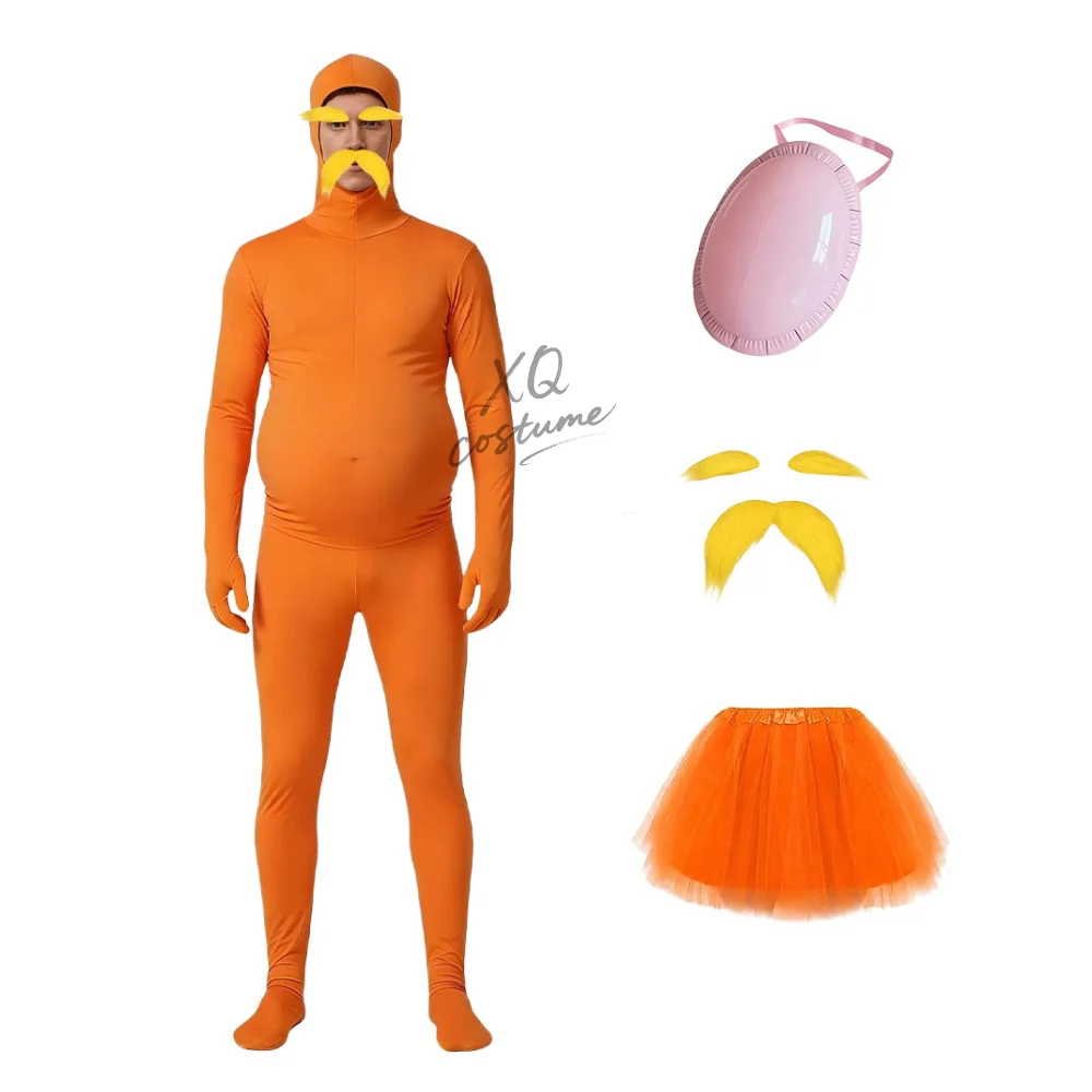 Disfraz de Halloween de mono naranja para adultos y niños, con bigote y cejas falsas, traje inflable divertido para fiesta de disfraces