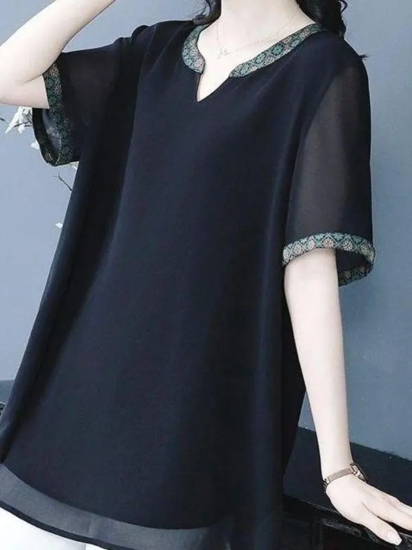 

V-Ne ort Sve женский irt, лето 2022, новинка, большие размеры, шифоновый топ в этническом стиле, скрывающий живот, для похудения, верхняя часть тела