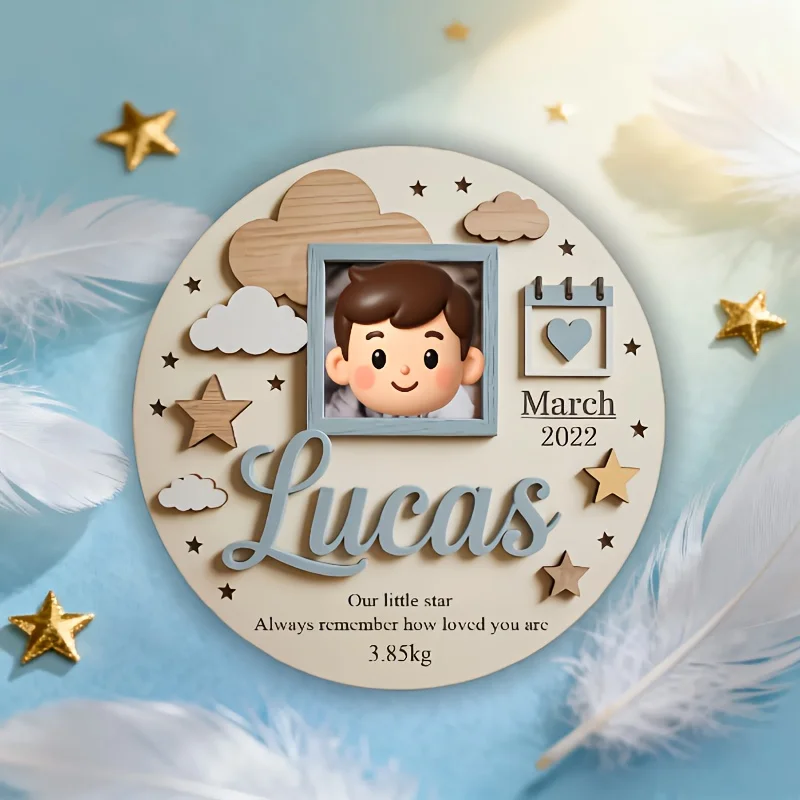 Personalized Baby Photo Frame, Custom Wooden Birth Plaque with Name & Date, Nursery Decor, Newborn Keepsake Gift - view 4