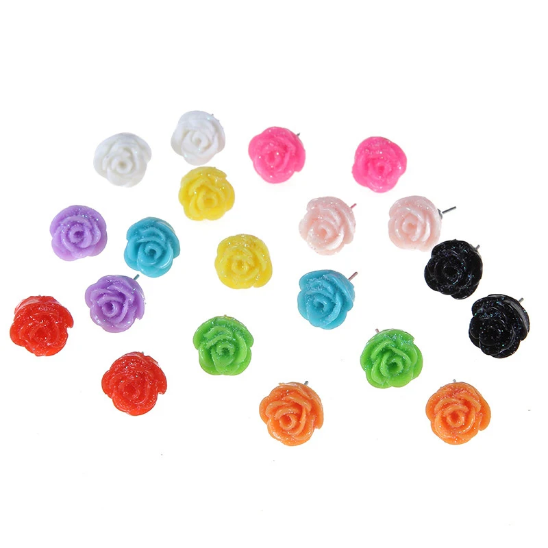 High Grade Trendy 12 pairs Multicolor Rose Flower Resin Stud Earring For Women Girl Ear Jewelry Wholesale