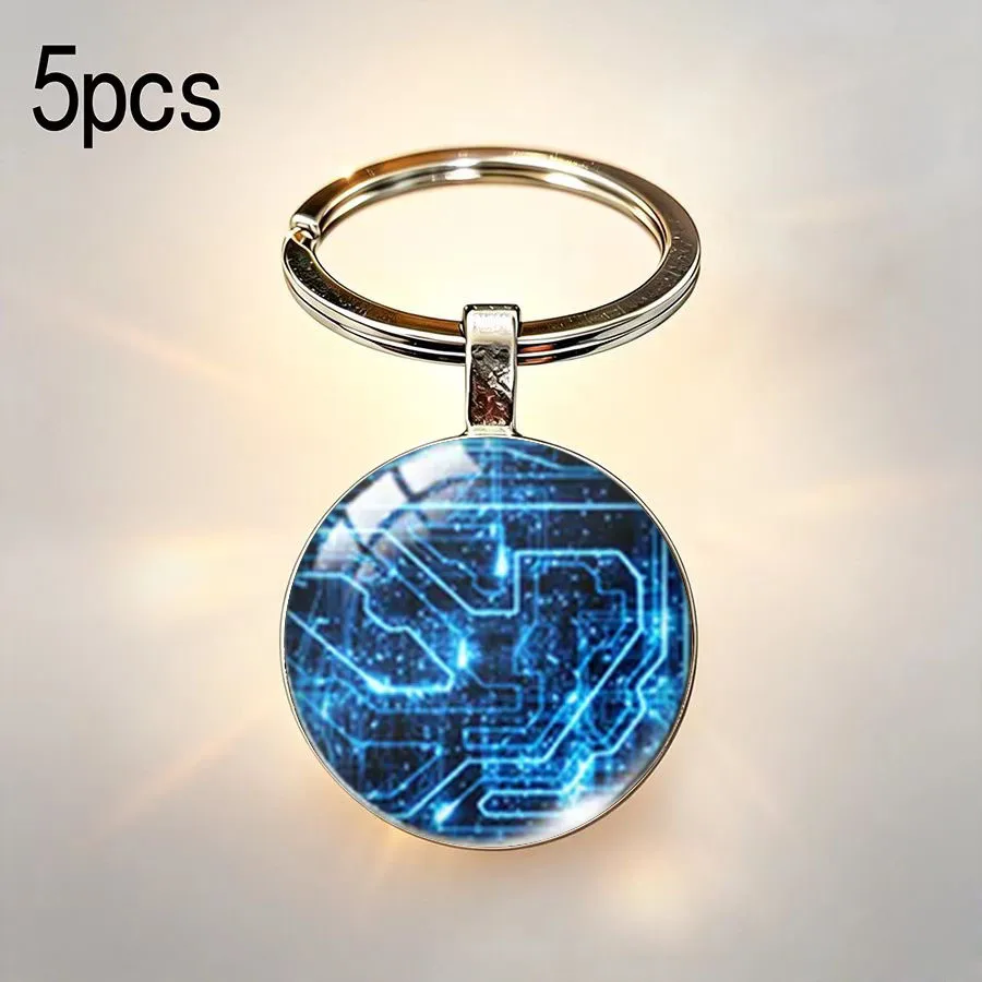 5PCS Blue circuit line pattern, men's bag decoration, pendant, keychain, non collision style, good gift item