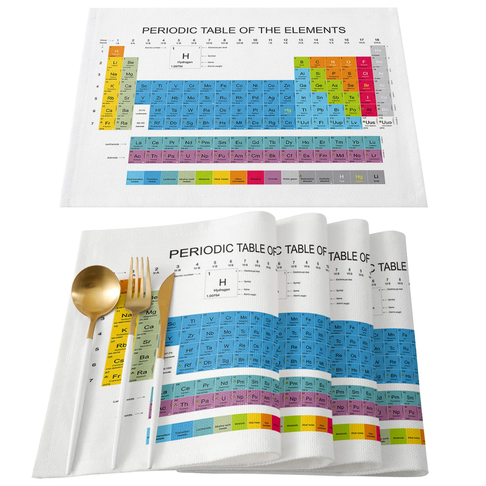 4/6pcs Placemats Set Periodic Table Of Elements Table Mats Cotton Linen Kitchen Accessories Home Decorative Coaster