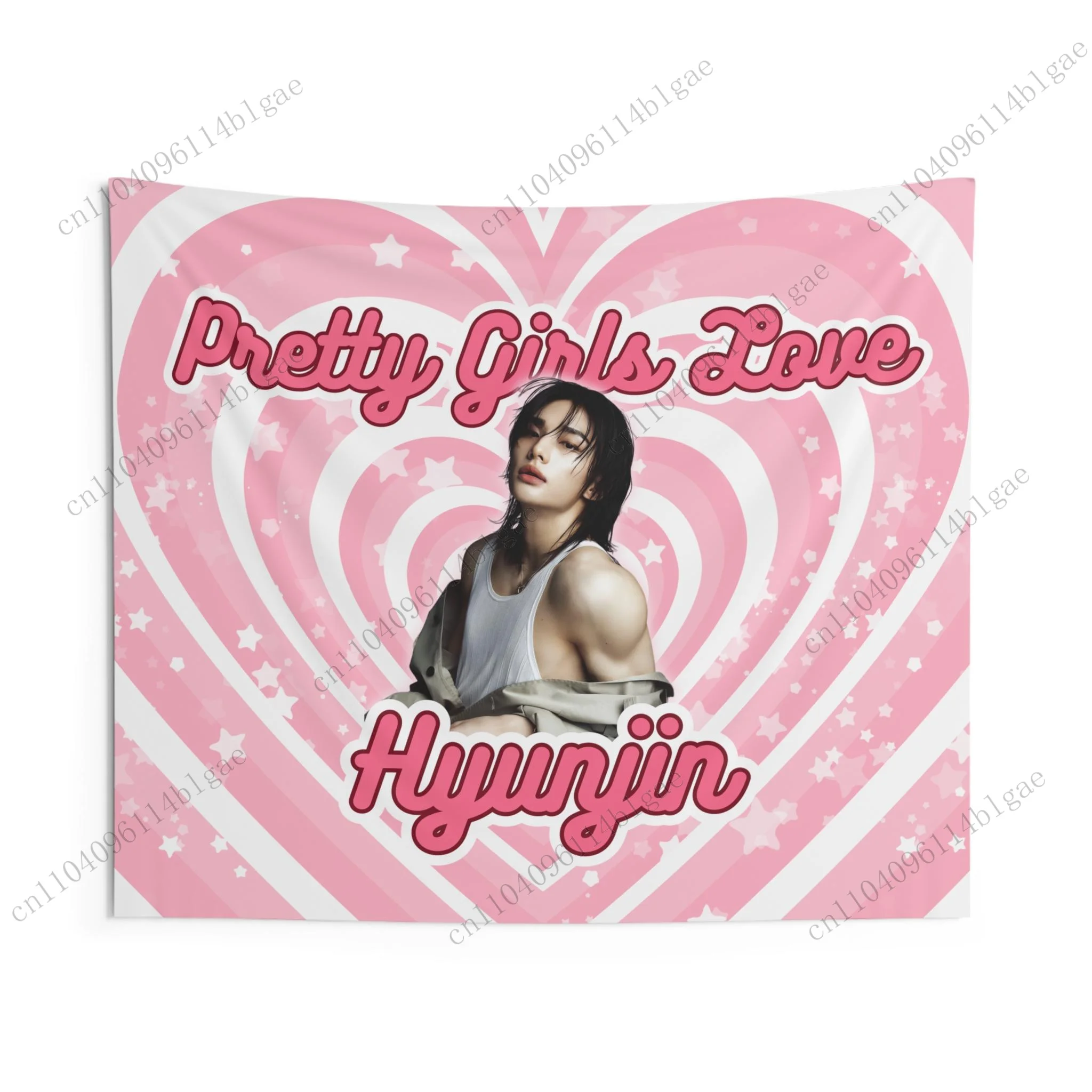 

Cute K-Pop H- Hyunjin “Pretty Girls Love” Tapestry Home Decoration Pink Heart Wall Hanging For Bedroom Living Room & K-Pop Fans