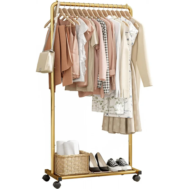 

Commercial-Grade Rolling Garment Rack - Heavy Duty with Mesh Shelf, Large Capacity for Dresses & Coats