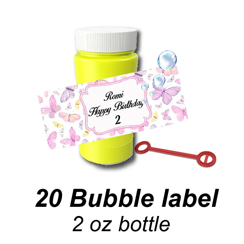 Etichette personalizzate per sacchetti di succo di farfalla ad acquerello bottiglia d'acqua sacchetto di patatine di vino cioccolato Candy Bar Tag Sticker decorazioni di compleanno