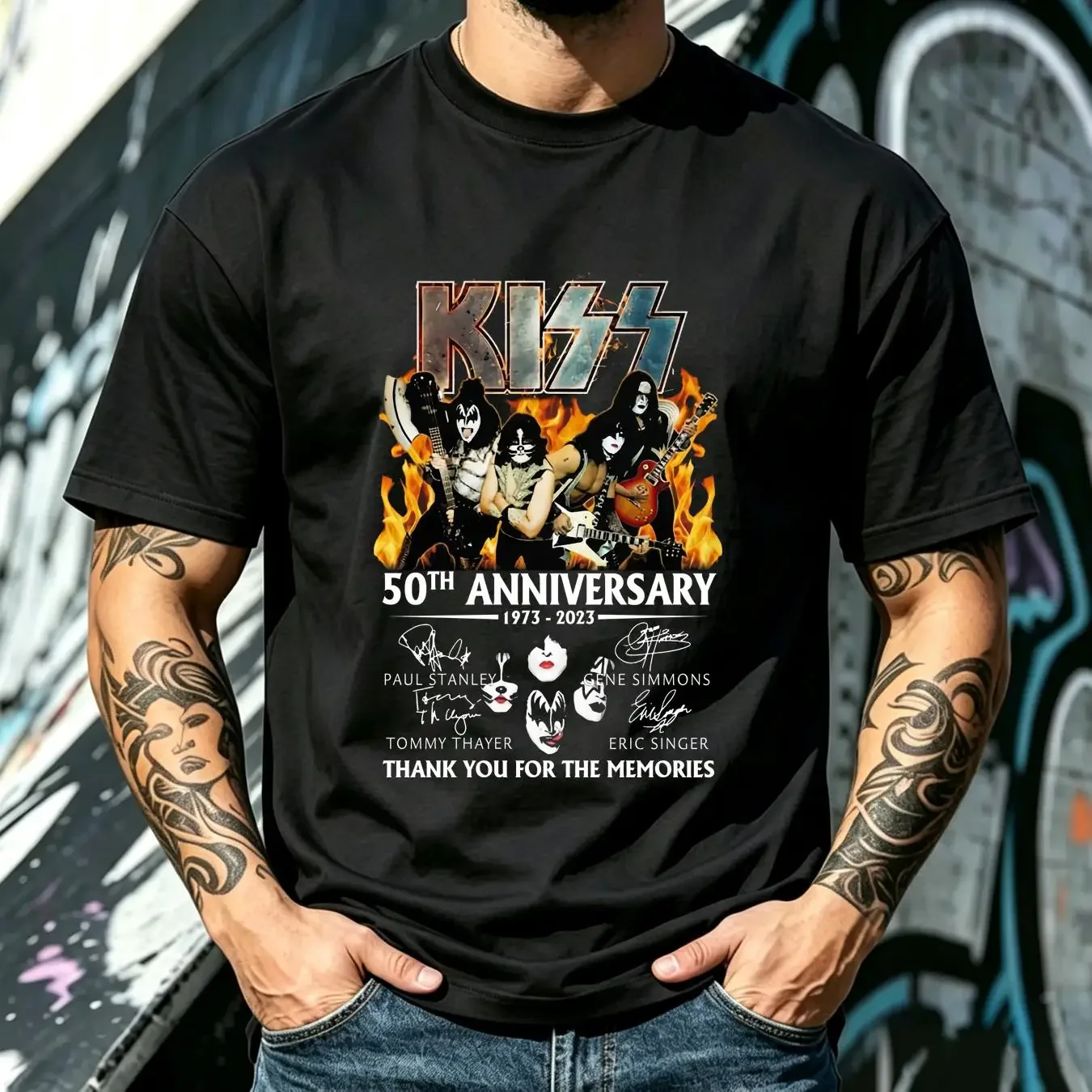 washed T Shirt Kiss 50Th Anniversary 1973 2023 Thank You For The Memories long sleeves vintage Washed Unisex fashion streetwear