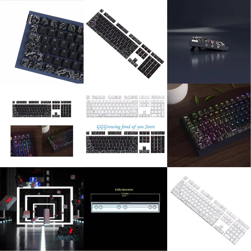 

H9EB 108 Keys PBT Dye Sublimation Keycaps Line White Front Print Backlit Through Keycaps for MX Keyboard