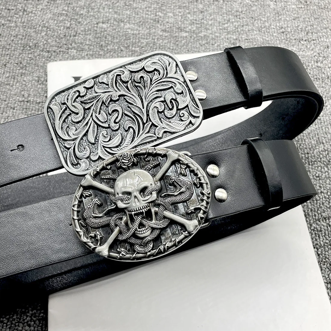 

2024 Y2K Style goth Men's Belt Bohemian Style Belt Vintage Inlaid Skeleton Head Women's Riveted Hip Hop Punk Rock Sexpot Belt