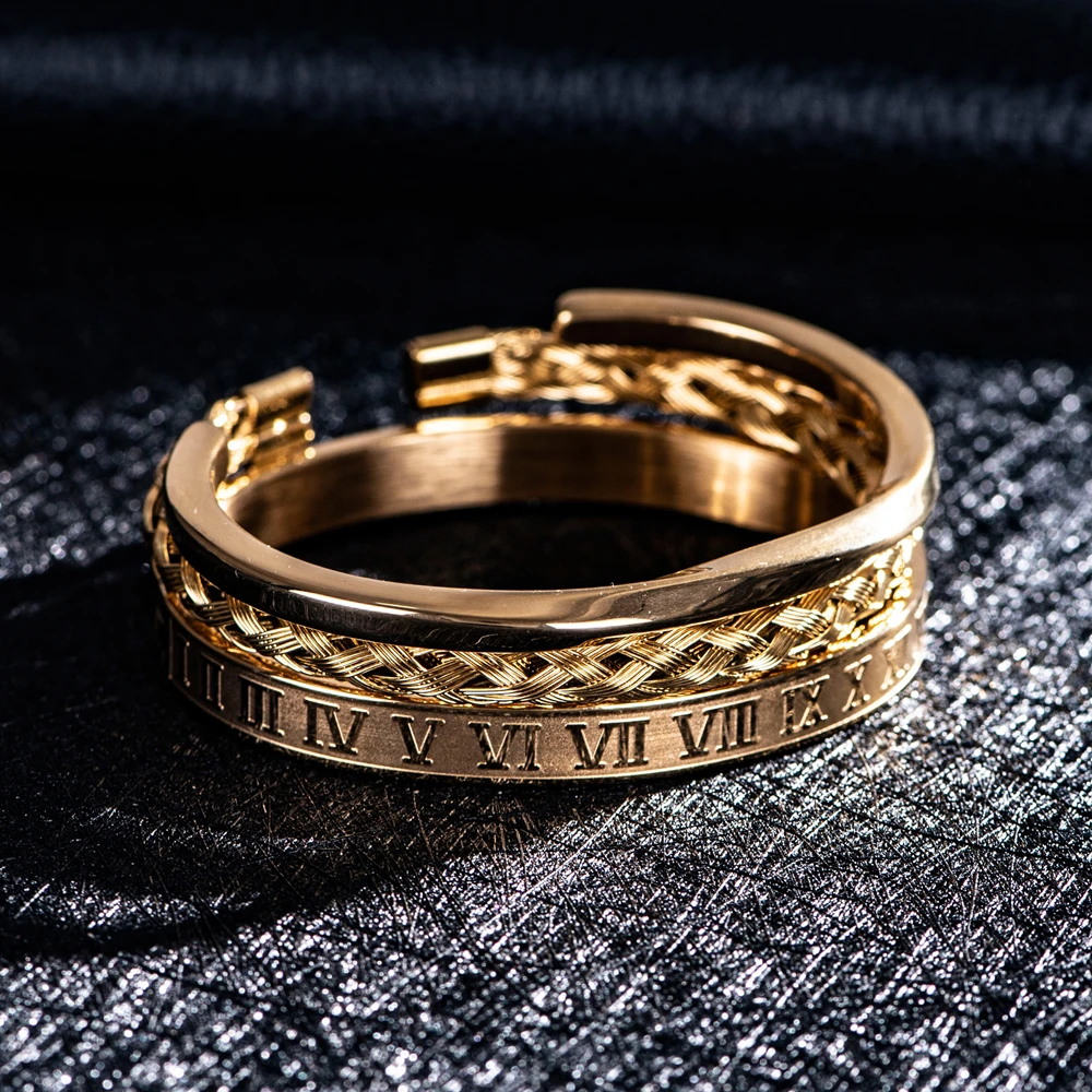 3pcs/set Luxury Roman Number 316L Simple Classic Stainless Steel Wristband Braiding Bangles Type C twisted Bangle Men jewelry