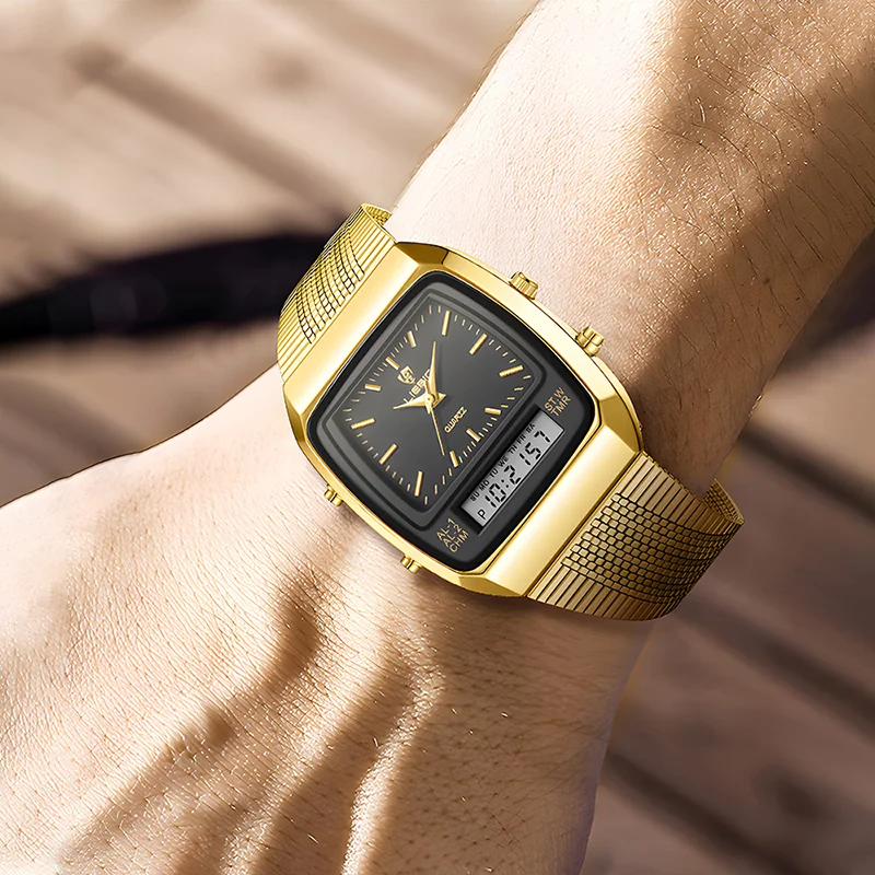 LIEBIG Fashion Quartz Watch Luxury Dual Display Time Watches For Men Women Outdoor Sports Week Waterproof Digital Wristwatches