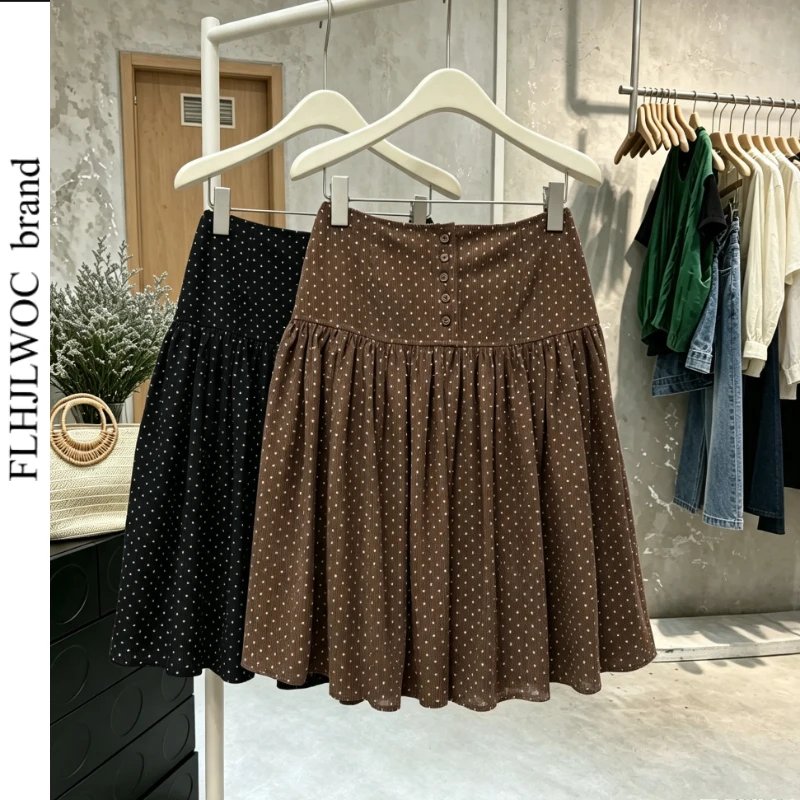 Corduroy Skirts Japanese Design Girls All-Match Preppy Style Retro Vintage High Waist A Line Button Dot Mini Skirt