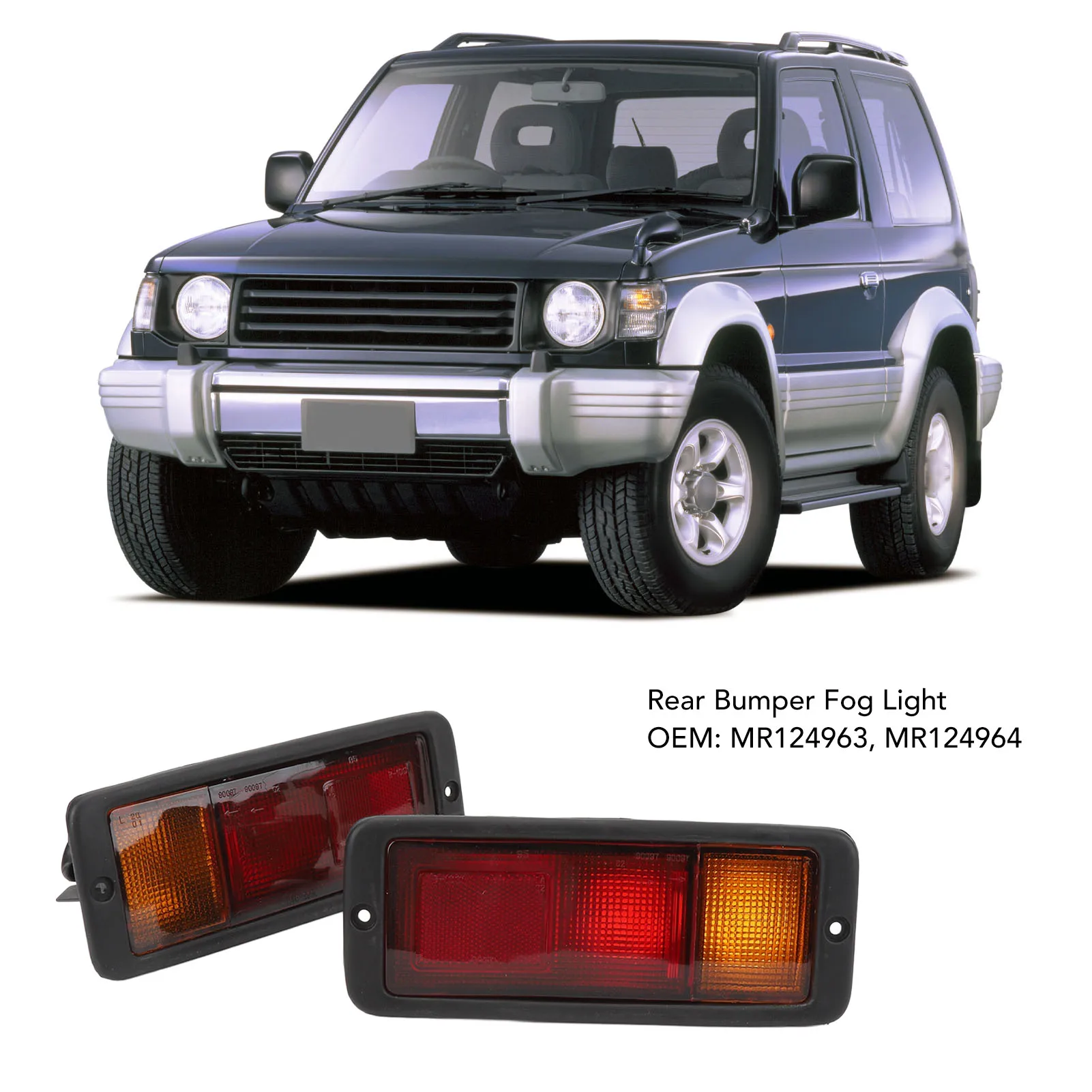 1 Pair Car Rear Bumper Fog Light Set MR124964 Tail Bumper Fog Lamp Replacement for Pajero Montero Shogun 1991 to 1999