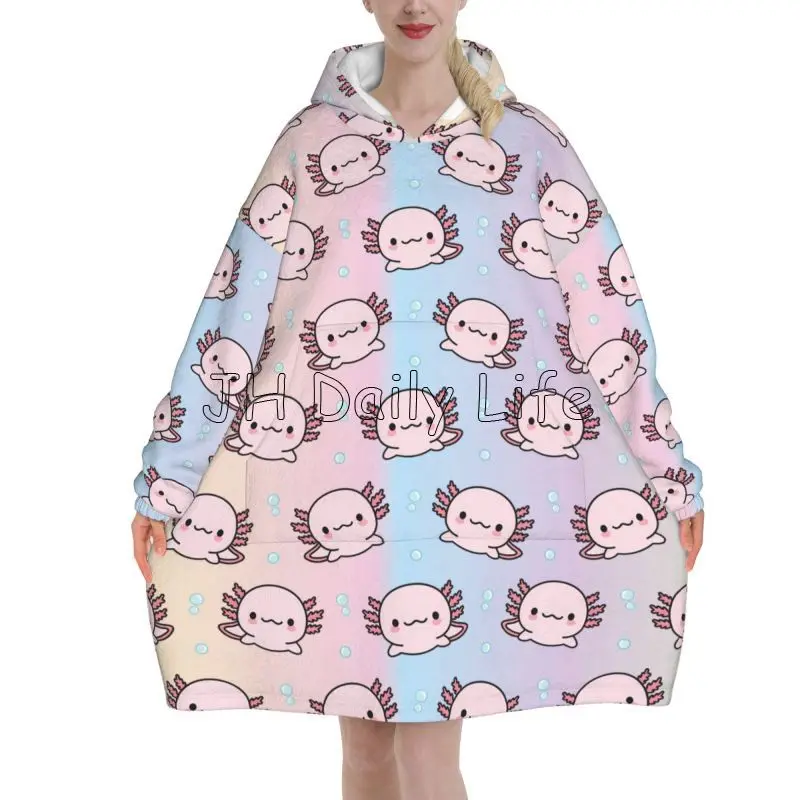 Axolotl Gifts for Women Girls Wearable Blanket Hoodies Oversized Flannel Hooded Blankets Warm Pullover Sweatshirt with Pockets