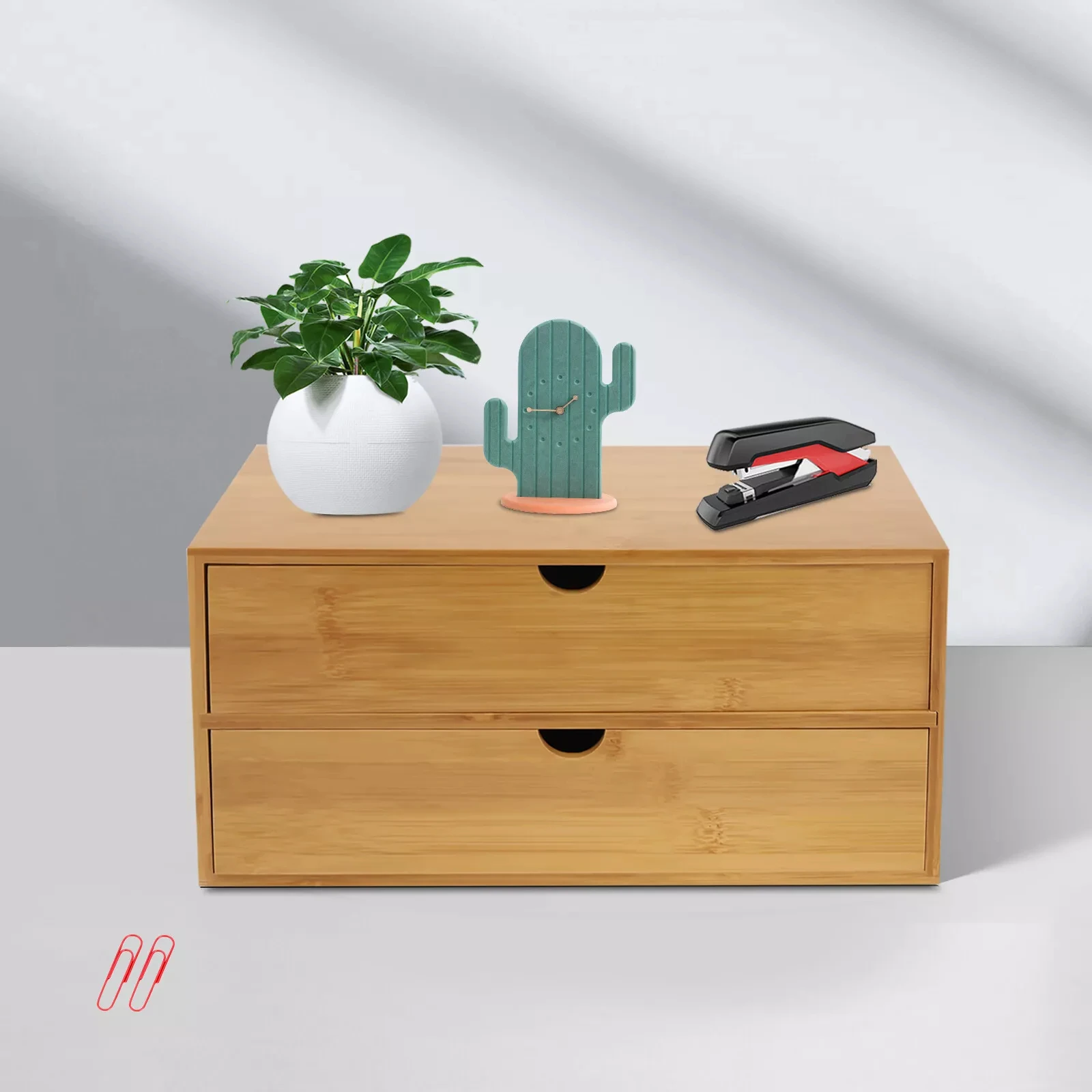 

Bamboo Desk Organizer with Storage Drawers, Office Table Organization Box