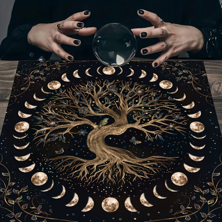 Tree of Life Pattern Tablecloth, Moon Phase Design, Versatile Decor Mat,No Feathers, No Electricity Needed,for Room & Home Decor