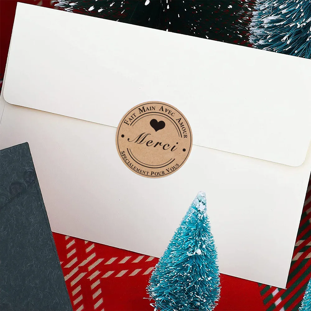 100-500 قطعة الفرنسية ميرسي كرافت ملصق شكرا لك Fait الرئيسية Avec Amour لتقوم بها بنفسك متعددة الوظائف ورقة التسمية لاصق هدية لواصق الختم #3