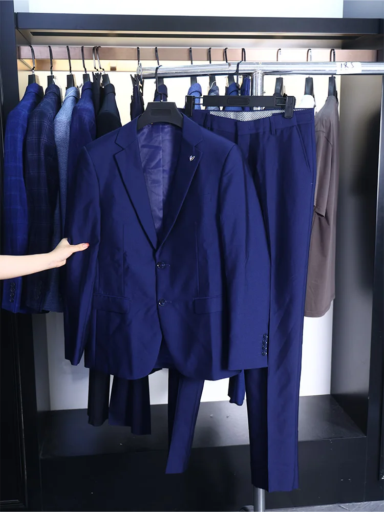 

Homesi! Spring Autumn Men's Slim Fit Busin Texture Smooth Simulation Wool Suit Ultra Slim Busin Casual Pure Color