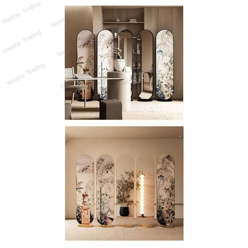 French partition living room art folding mobile screen blocking decoration modern simple entrance fitting mirror seat screen