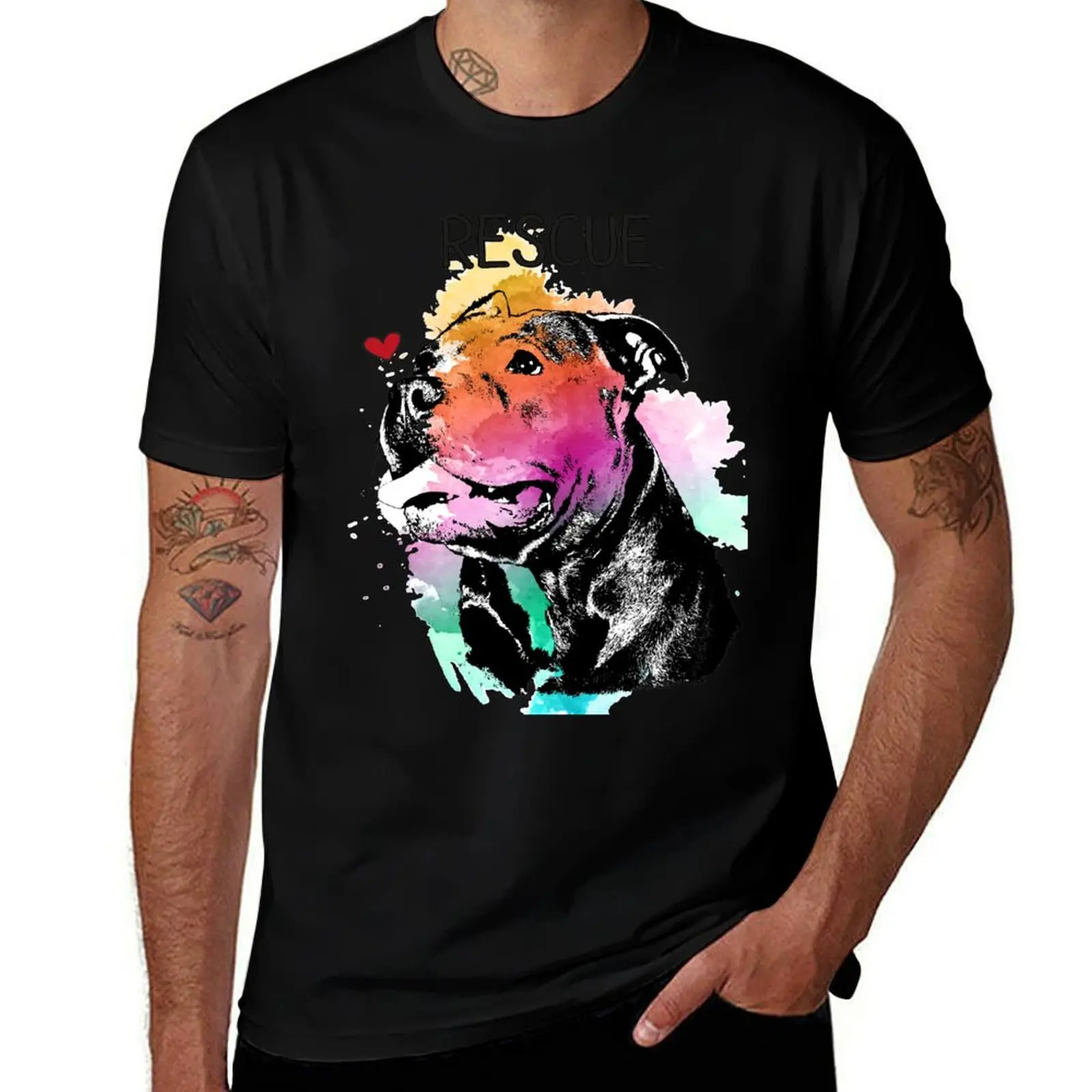 

Rescue Pitbull Dog Watercolor T-Shirt Casual Breathable Short Sleeve Top