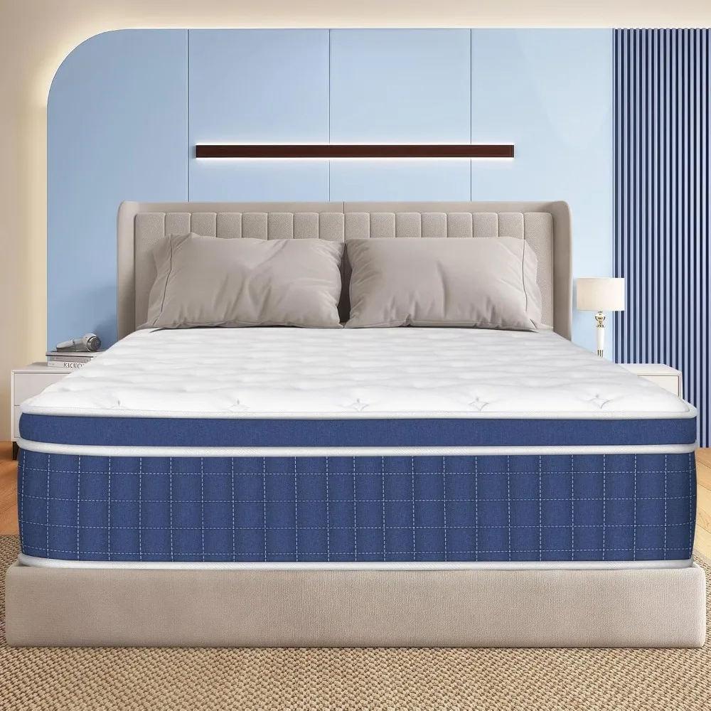 

King Size Mattress in a Box 14 Inch Hybrid Mattress [Enhanced Stability], Medium Firm Feel with Memory Foam and Pocket Springs,