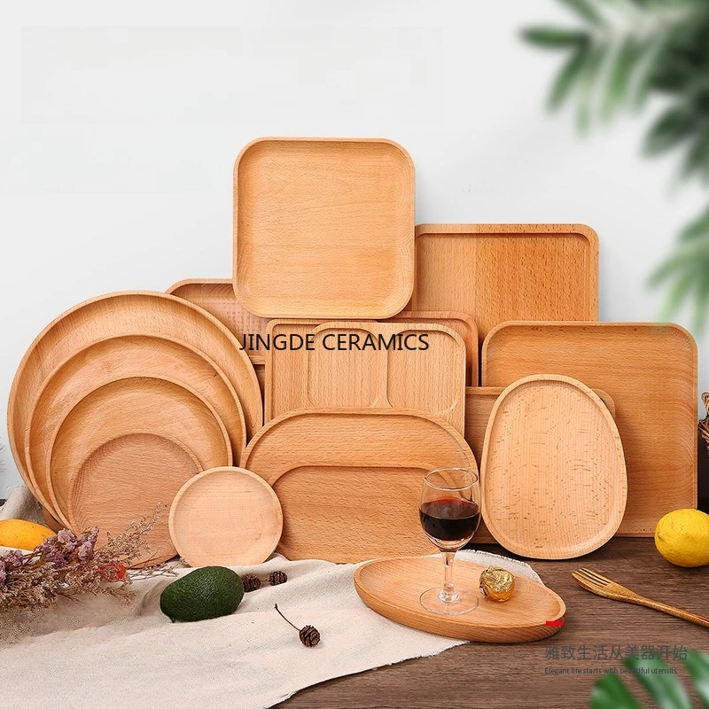 Japanese Style Solid Wood Tray Round/rectangular Counting Center Living Room Fruit Platter Breakfast Plate Kitchen Storage Tray