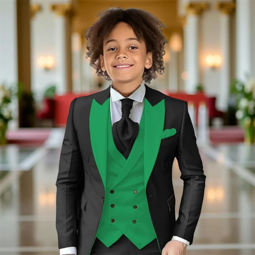 3 Pcs Formal Boy's Suits for Wedding Party Set Peak Lapel Jacket with Pants Vest Kids Tuxedo 3-16 Years Old Children Suit