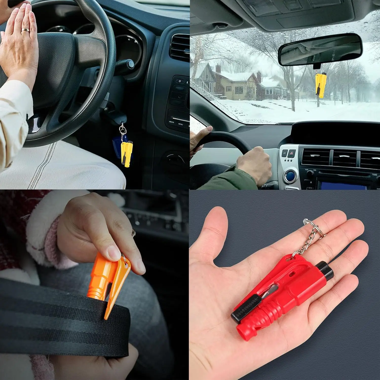 8Pcs Car Window Breaker Tool Keychain 3in1 Glass Breaker and Seatbelt Cutter Survival Whistle Emergency Keychain Car Escape Tool