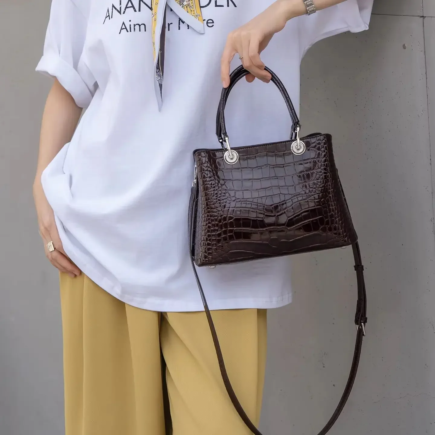 Aidrani Ladies Glossy Crocodile Print Handbag, Top Handle Tote Bag, Removable Shoulder Strap, Multi Color Casual Daily Crossbody