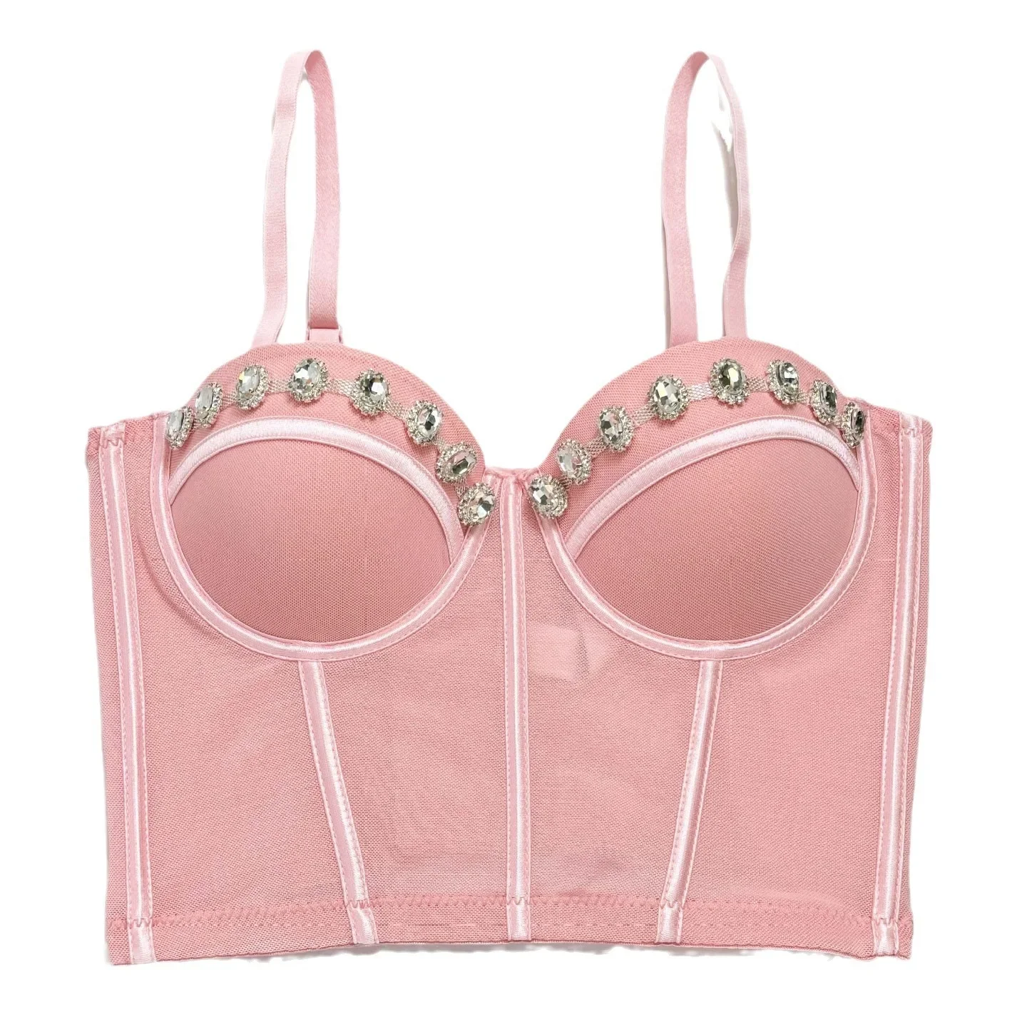 

Colorful Push Up Women Underwear Sexy Crystal Beaded Bra with 3/4 Cups and Music Rock Design Fishbone Structure for Outerwear