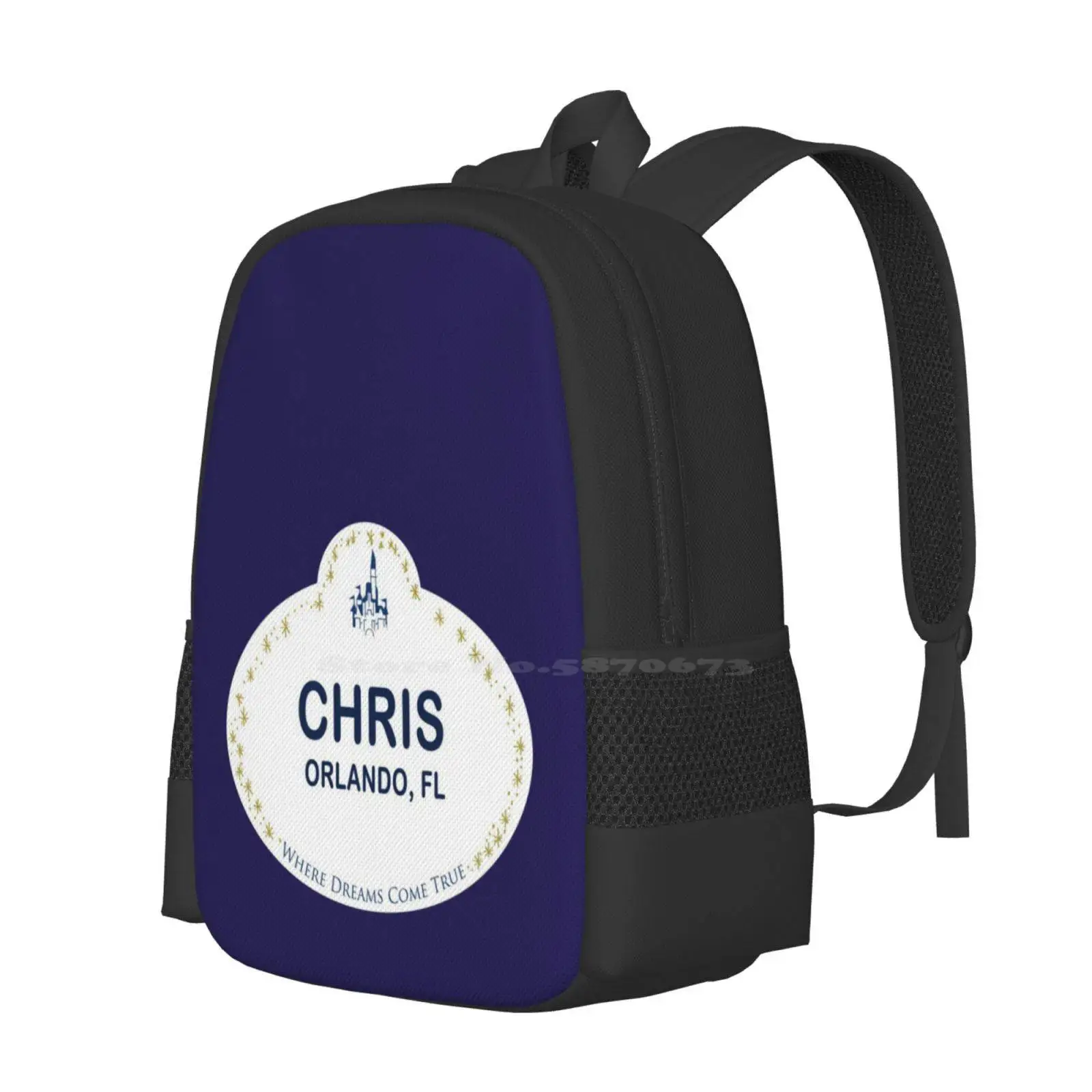 Chris From Orlando Pattern Design Bag Student'S Backpack Walt World Chris From Orlando Name Tag Parks Magic Kingdom Animal