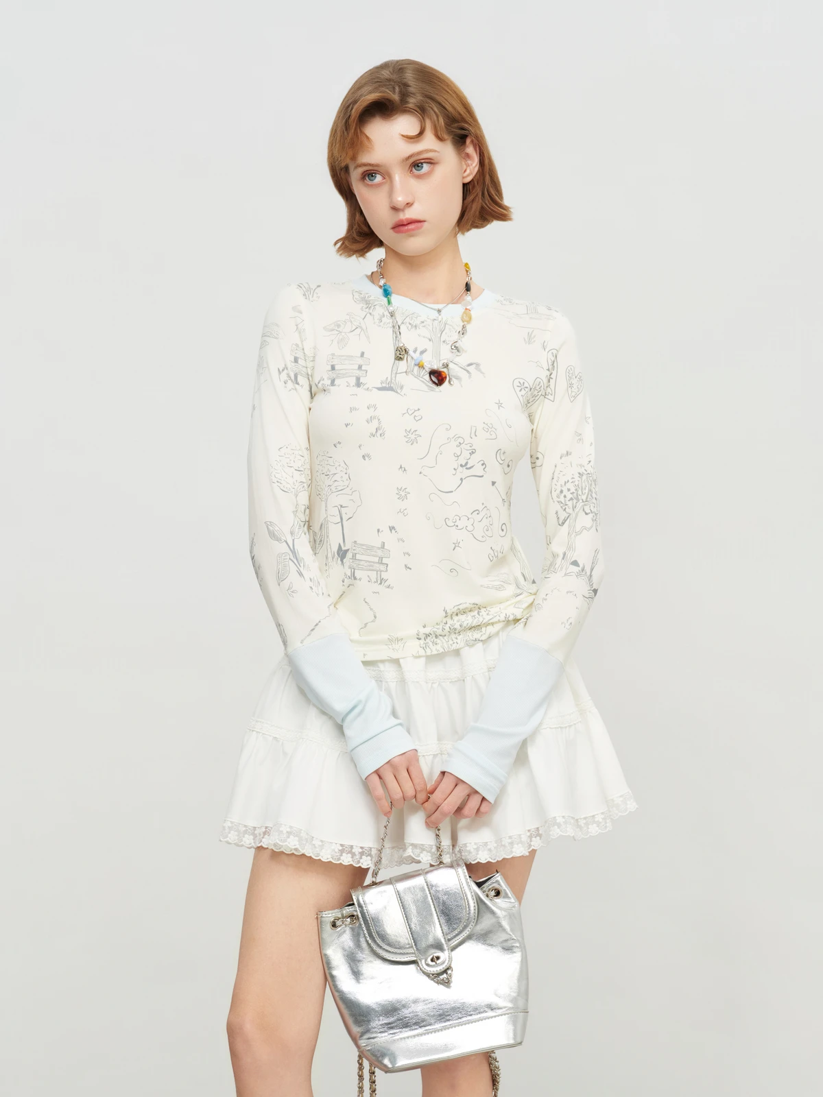 

SOFITTE Casual Long Sve T-irt Commute Date Wear Printed Versatile Clothing Spring Season Ladies Faion round Ne