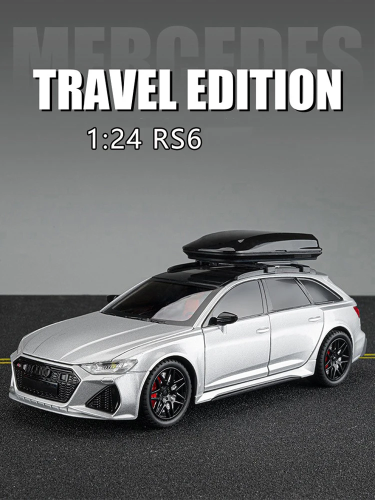 1:24 Rs6 Alloy Car Model Simulation Sound And Light Pull Back Toy Car Metal Off-Road Station Wagon Boys Collection Ornament Gift