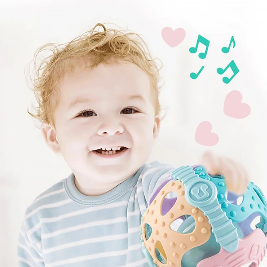 Boule en caoutchouc souple avec trou de boucle pour bébé, jouets à mâcher, puzzle d'éducation précoce, formation à la préhension, nouveau, Manhattan