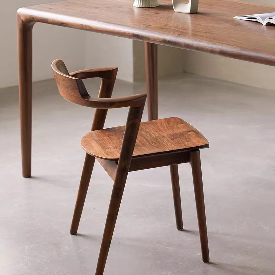 

Black walnut solid wood dining chair retro home Nordic living room dining room simple casual back chair