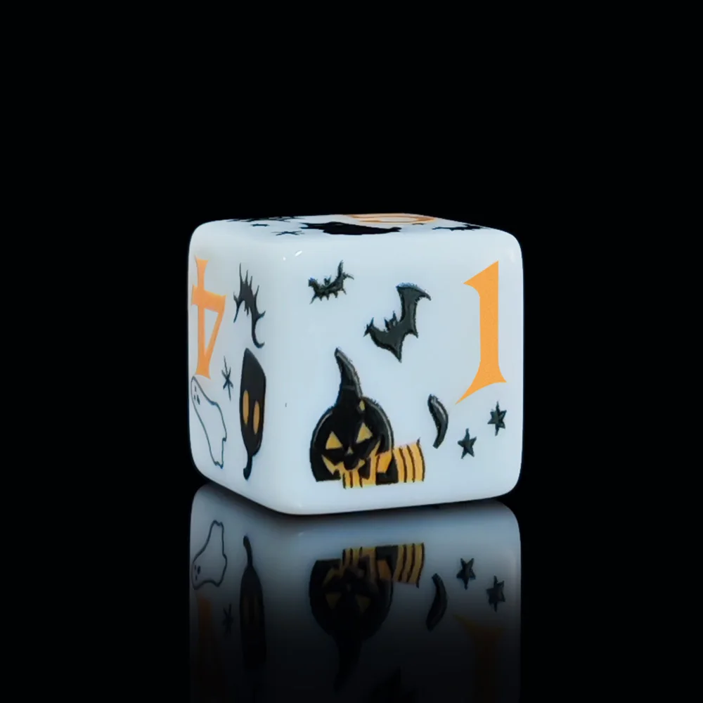 12Pcs 16MM White Acrylic Printed D6 Dice Halloween Pumpkin Ghost Bat Pattern 6-Sided Square DND Dice Tabletop RPG Party Game view 3