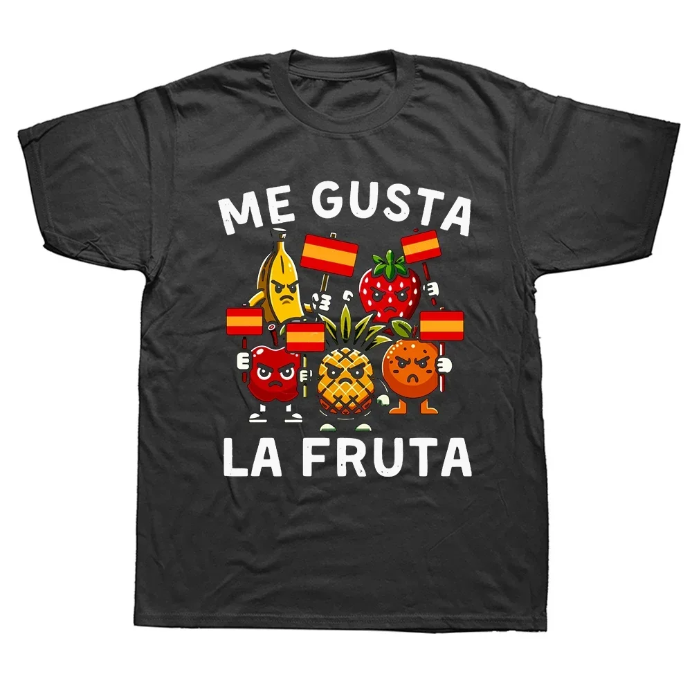 Unisex O-neck T-shirt for Men Women Top Tees Me Gusta Fruta Letter T Shirt I Like Fruits Spanish Meme Camiseta Cotton Soft