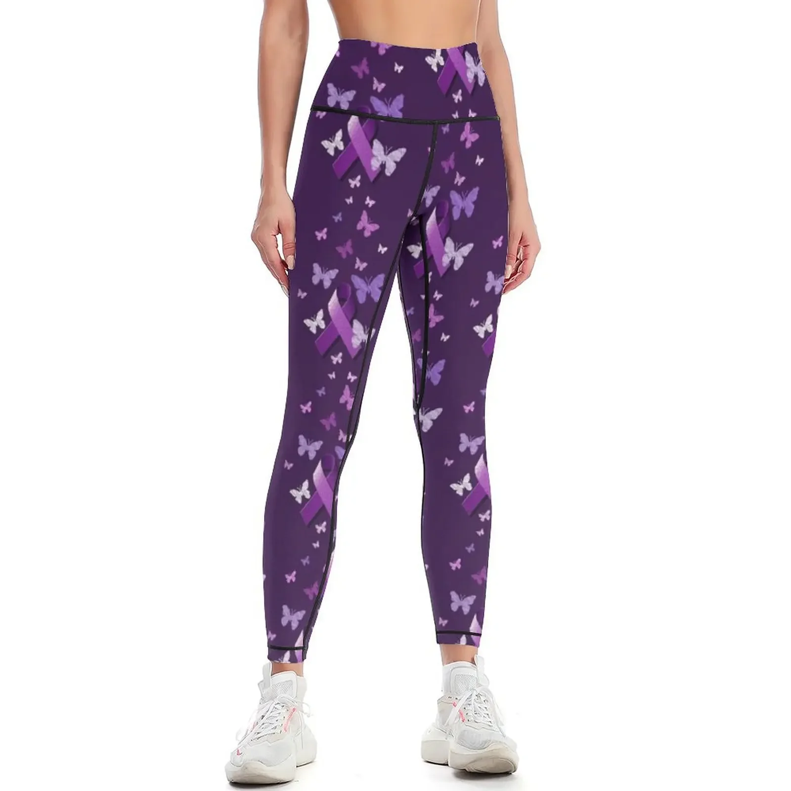 

Purple Awareness Ribbon with Butterflies Leggings push up legging Women's fitness Women's high waist Womens Leggings