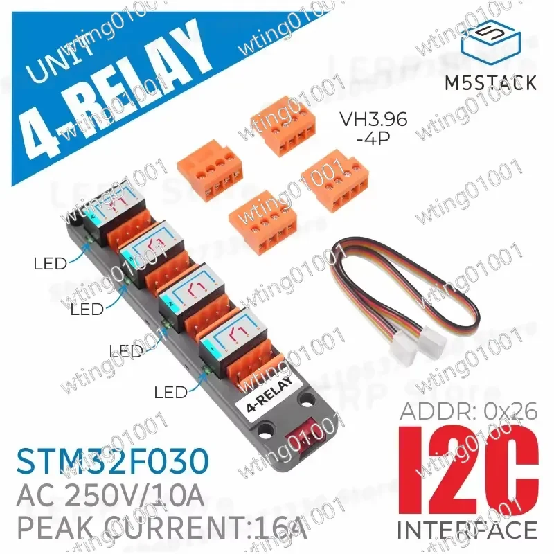 for M5Stack 4 Channel Relay Unit with Status LED DC Signal Switching Module based on STM32 Microcontroller for IoT Automation